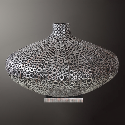 Perla ezüst színű fém dekor váza, 80x90x53 cm
