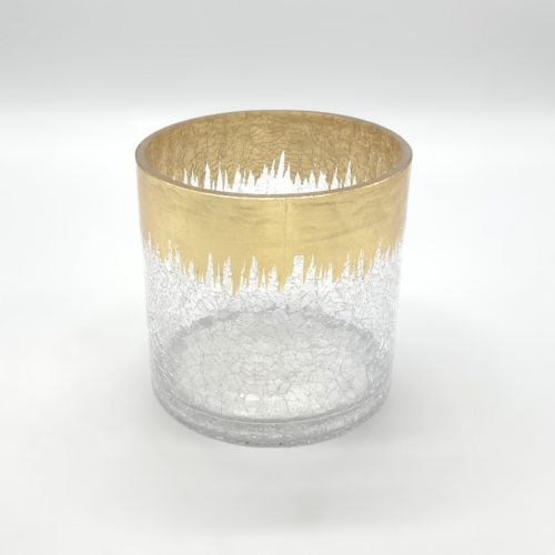 Gyertyatartó, üveg, 14 cm - Arany-Áttetsző