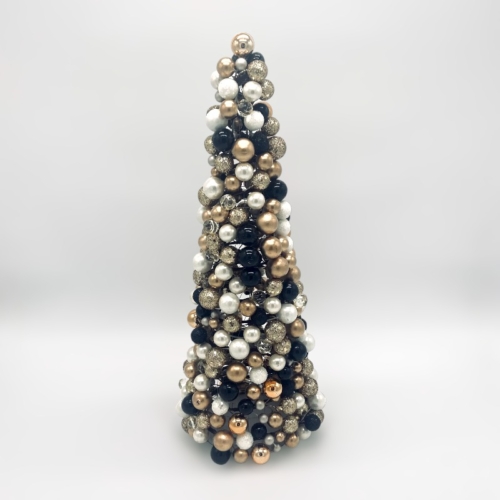 Karácsonyfa, 45 cm, fém, műanyag - Arany, Fekete és Fehér