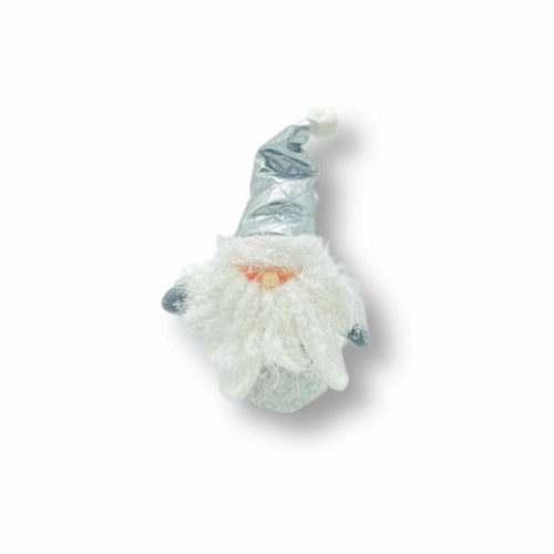 Mikulás figura, karácsonyfadísz, szövet - Ezüst-Szürke-Fehér, 15 cm