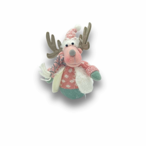 Rénszarvas figura, karácsonyfadísz, szövet - Rózsaszín-Zöld, 15 cm